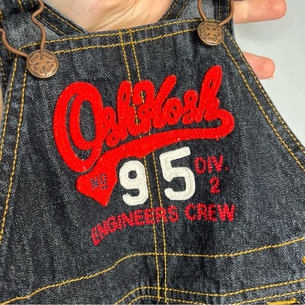 OshKosh Engineers Crew Toddler Boys Blue Denim‎ Overalls Snap Closure